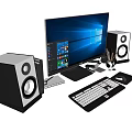 Complete Computer Desktop Setup With Monitor Keyboard Mouse Speakers And Accessories