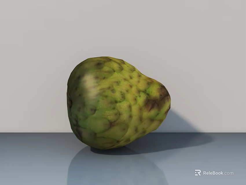 Fresh Green Vegetable with Dark Spots on Shiny Gray Surface Against White Background 3d model 