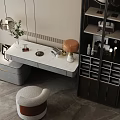 Modern Dressing Table With Marble Top Stool Table Lamp And Storage Cabinet 3d model