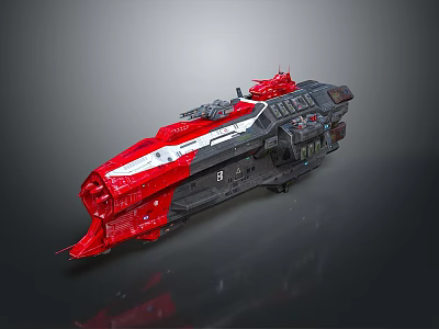 Futuristic Red And Black Sci-Fi Spaceship Model With White Stripes And Mechanical Details 3d model