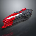 Futuristic Red And Black Sci-Fi Spaceship Model With White Stripes And Mechanical Details