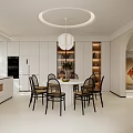 Modern Dining Room Interior With Round Table Black Chairs Pendant Light And Windows 3d model