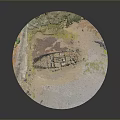 Round Miniature Scenic Landscape With Sandy Ground Green Vegetation And Stone Pathways