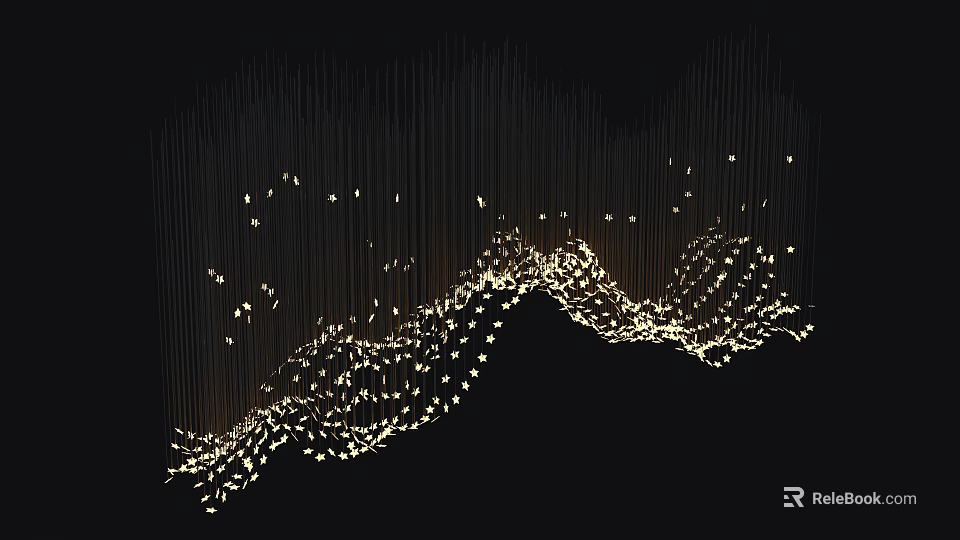 Slender Line Chandelier With Wavy Arrangement Small Light Points Flowing Form On Black Background 3d model 