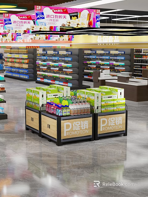 Retail Store Promotion Display Shelves With Food And Beverage Products 3d model 