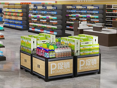 Retail Store Promotion Display Shelves With Food And Beverage Products 3d model