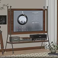 Modern TV Stand Design With Wooden Frame Metal Legs TV Speakers And Decor Items