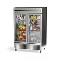 Stainless Steel Double Door Glass Refrigerator Stocked with Fruits Vegetables and Drinks for Commercial Kitchen