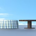 Two Round Dining Tables Featuring Blue White Plaid Tablecloth And Dark Wooden Surface 3d model
