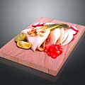 Mexican Tacos With Radish Slices Lime Peanut Toppings And Red Salsa On Wooden Board