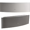 Modern Air Conditioner Fan With Sleek Curved Design In Silver And Dark Gray
