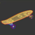 Everyday Use Stylish Blue Skateboard With Yellow Edge Blue Wheels Round Logo