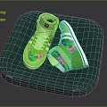 Green High Top Shoes With Colorful Decorations White Laces On Green Mat