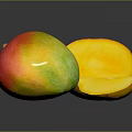 Fresh Ripe Mango With Whole Fruit Sliced Pieces Yellow Flesh Red Yellow Green Skin