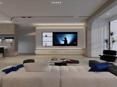 Modern Living Dining Room Interior With Comfortable Sofa TV Wall And Coffee Table 3d model