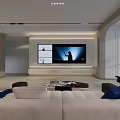Modern Living Dining Room Interior With Comfortable Sofa TV Wall And Coffee Table
