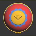 Decorative Spherical Ornament with Red Blue and Gold Color Scheme Star Accent and Top Loop