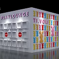 Tobacco and Alcohol Store Exhibition Booth with Green Plants Colorful Shelves