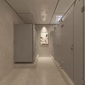 Modern Minimalist Public Toilet Interior With Marble Tiles Urinals Partition Stalls And Elegant Wall Art