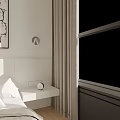 Modern White Bedroom Bedside Table With Clock And Curtains Near Wall