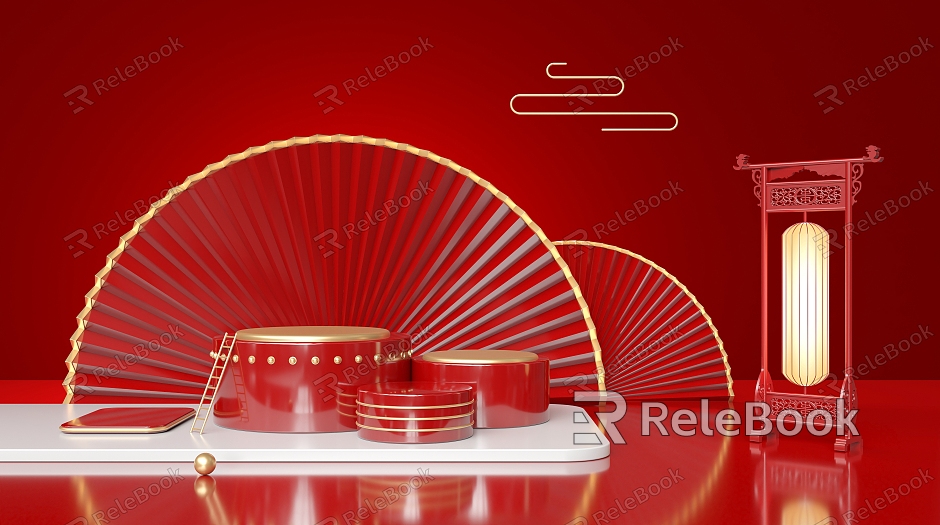 New Chinese Booth Festive Red New Year Booth Background model