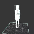 Woman in Black and White Maid Outfit Standing on Square Tiled Platform