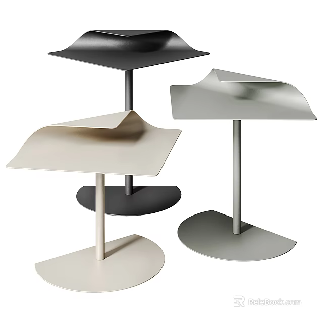 Modern Side Tables with Curved Folded Top and Round Base in Neutral Tones 3d model
