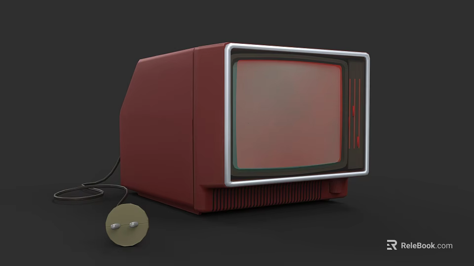 Vintage Red Television With Classic Screen And Control Knob On Black Background 3d model 