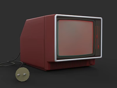 Vintage Red Television With Classic Screen And Control Knob On Black Background 3d model