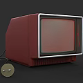 Vintage Red Television With Classic Screen And Control Knob On Black Background