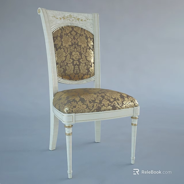 Elegant Classic Dining Chair With White Frame And Patterned Fabric Upholstery 3d model