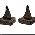 Decorative Glass Bottles With Liquid On Stone Base And Metal Tray Set