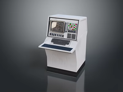 Vintage Computer Console With Display Screen Keyboard And Control Panel 3d model