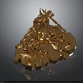 Golden Mythical Mountain 3D Model With Ornate Weapon Decorations And Rocky Textures