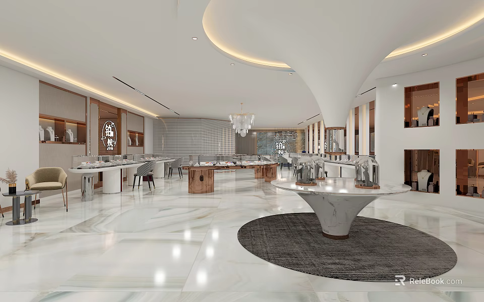 Luxury Jewelry Store Interior Featuring Elegant Display Cases And Modern Marble Flooring 3d model 