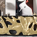 Modern Entryway Console Cabinet With Gold Black Pattern Floor Lamp And Art Decor