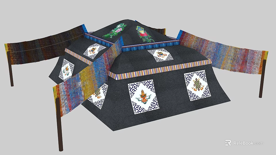 Ethnic Style Camping Tent With Colorful Striped Bands And Decorative Patterns 3d model 