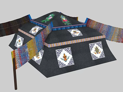 Ethnic Style Camping Tent With Colorful Striped Bands And Decorative Patterns 3d model
