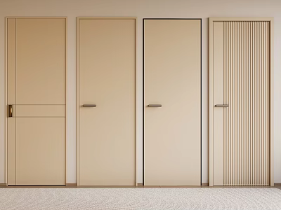 Modern Minimalist Hinged Doors With Smooth Panels Vertical Stripes And Metal Handles In Interior 3d model