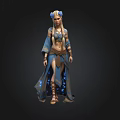 Fantasy Female 3D Character With Long Hair Blue Outfit Decorative Headpiece And Glowing Blue Patterns