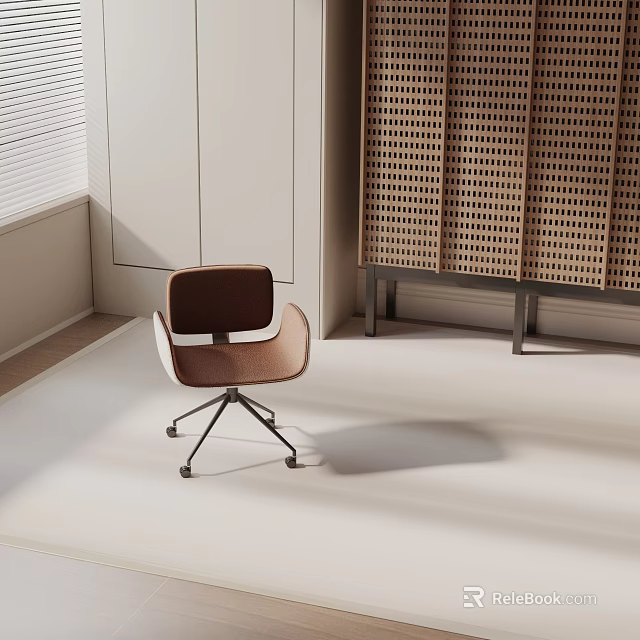 Modern Brown Office Chair with Metal Frame Swivel Wheels in Minimalist Indoor Space 3d model 
