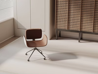 Modern Brown Office Chair with Metal Frame Swivel Wheels in Minimalist Indoor Space 3d model