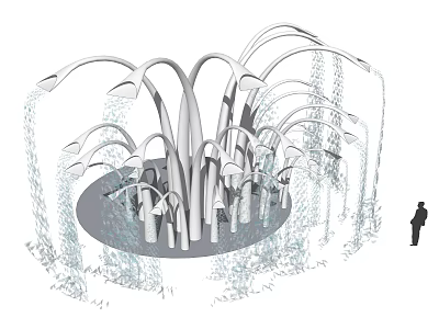 Artistic Fountain Design With Curved Stem Like Structures And Cascading Water Streams 3d model