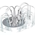 Artistic Fountain Design With Curved Stem Like Structures And Cascading Water Streams