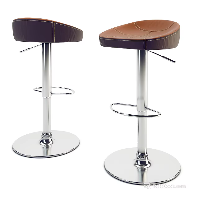 Leather Bar Stools With Metal Frames And Round Adjustable Bases 3d model 