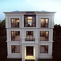 Detached Villa Exterior Design Classic Style Three Story Large Windows Front Porch Lush Greenery Surroundings