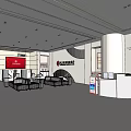 Service Hall Interior Design With Reception Desk Seating Area And Display Screens