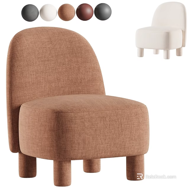 Modern Upholstered Single Chair With Rounded Backrest In Brown And White Fabric 3d model 