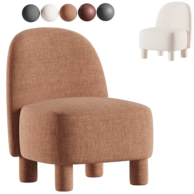 Modern Upholstered Single Chair With Rounded Backrest In Brown And White Fabric 3d model
