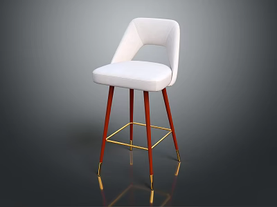 Modern White Padded Bar Stool With Curved Backrest Red Metal Legs And Golden Base 3d model